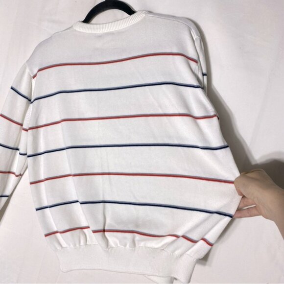Lacoste White with Red and Blue Stripes Crewneck Sweater M - Picture 13 of 16